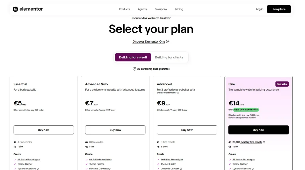 Precios oficiales de elementor